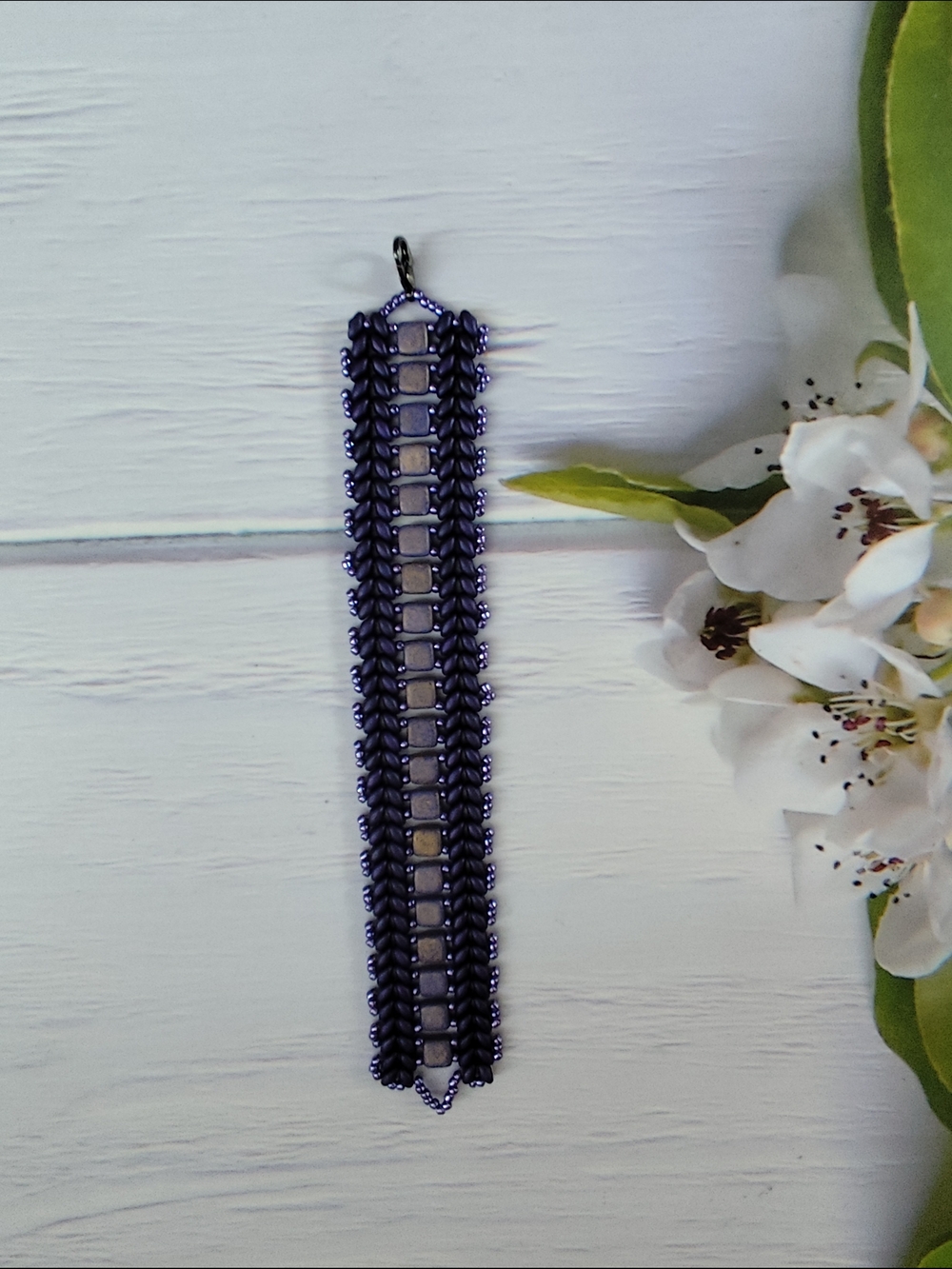 Handwoven Purple Bead & Tile Bracelet - Women's Jewelry 6 1/4" - Picture 8 of 9